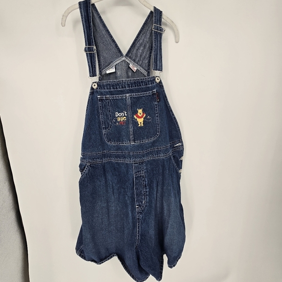 Vintage Disney Y2K Winnie the Pooh “don’t Bug Me” embroidered overall shorts 20W - Picture 1 of 9